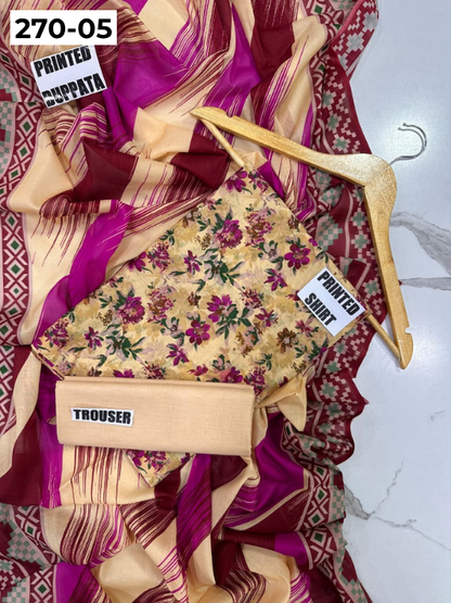 VOL 270 | DS 05 | Mirha LAWN |  DIGITAL PRINTED LAWN 3PC PRINTED LAWN SHIRT PLAIN TROUSER PRINTED LAWN DUPATTA