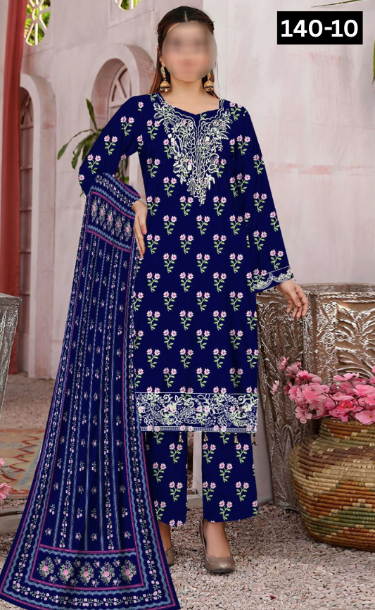 VOL 140 | DS 10 | DIGITAL PRINTED BANADORA LAWN 3PC | VOIL LAWN DUPATTA | EMBROIDERED ORAGANZA PATCHES