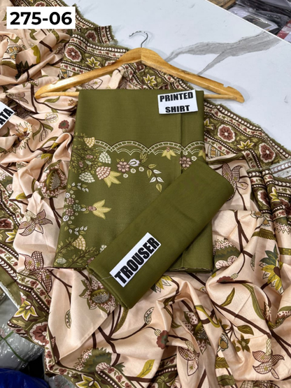 VOL 275 | DS 06 | SHANAYA | DIGITAL PRINTED 3PC STONE LINEN SHIRT, PRINTED TROUSER, PRINTED STONE LINEN DUPATTA