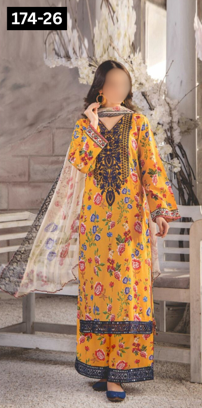 VOL 174 | DS 26 | DIGITAL PRINTED BANA DORA DHANAK 3PC DHANAK BANA DORA DUPATTA