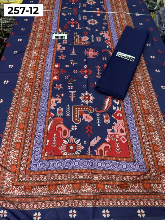 VOL 257 | DS 12 | PRINTED HIT CODES LAWN 2PC | DIGITAL PRINTED LAWN SHIRT, PLAIN COTTON TROUSER