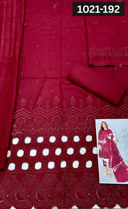 VOL 1021 | DS 192 | DHANAK DYED  EMBROIDERED 3PC DHANAK VELVET SHAWL