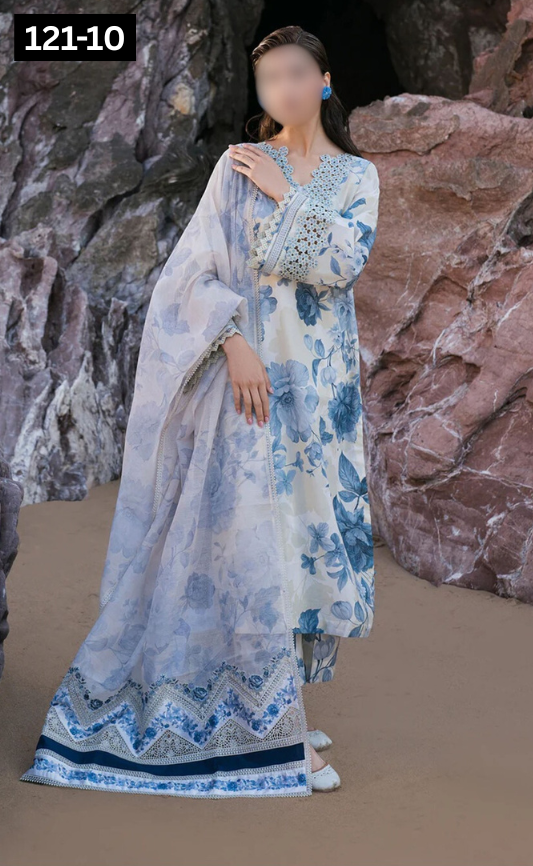 VOL 121 | DS 10 | DIGITAL PRINTED BANADORA LAWN 3PC VOIL LAWN DUPATTA