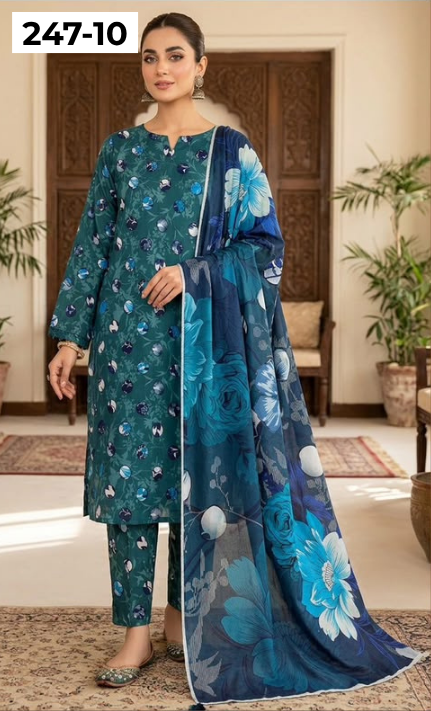 VOL 247 | DS 10 | DIGITAL PRINTED LAWN THREE PIECES VOIL LAWN DUPATTA