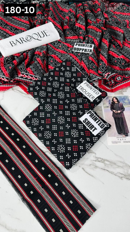 VOL 180 | DS 10 | DIGITAL PRINTED KHADDAR 3PC | EMBROIDERED PATCHES | KHADDAR DUPATTA