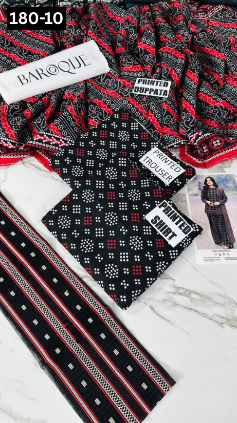 VOL 180 | DS 10 | DIGITAL PRINTED KHADDAR 3PC | EMBROIDERED PATCHES | KHADDAR DUPATTA