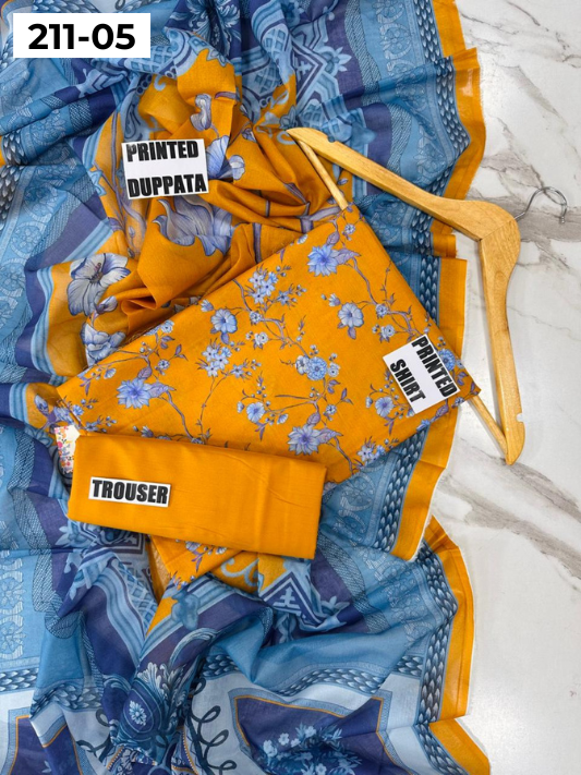 MADHAM BY LALA LAWN 3PC VOL 211 | DS 05 | DIGITAL PRINTED LAWN SHIRT VOIL LAWN DUPATTA DYED TROUSER