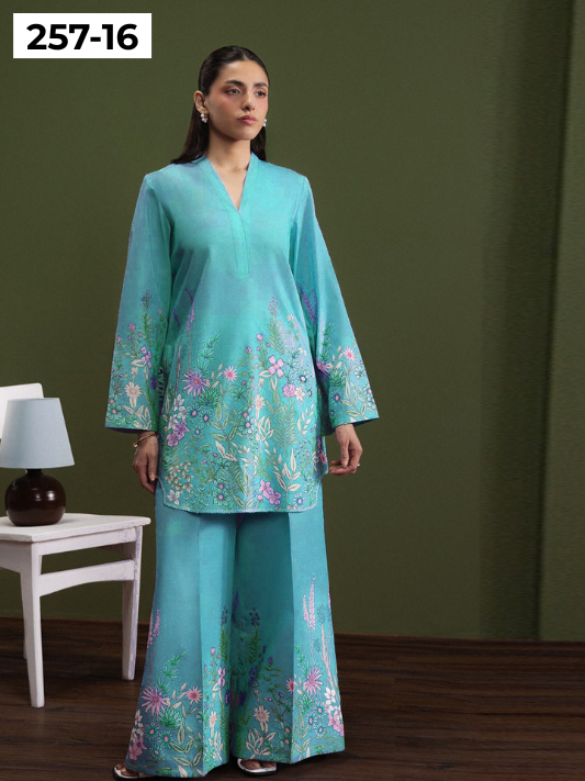 VOL 257 | DS 16 | PRINTED HIT CODES LAWN 2PC | DIGITAL PRINTED LAWN SHIRT, PLAIN COTTON TROUSER