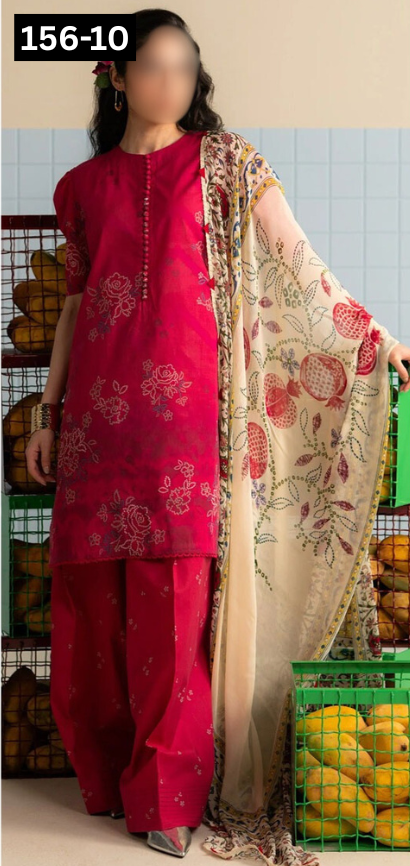VOL 156 | DS 10 | DIGITAL PRINTED LINEN 3PC LINEN DUPATTA
