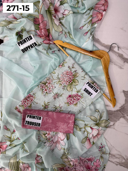 VOL 271 | DS 15 | Sana safinaz | DIGITAL PRINTED 3PC LAWN SHIRT, PRINTED TROUSER, PRINTED VOIL DUPATTA