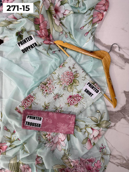 VOL 271 | DS 15 | Sana safinaz | DIGITAL PRINTED 3PC LAWN SHIRT, PRINTED TROUSER, PRINTED VOIL DUPATTA