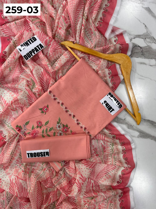VOL 259 | DS 03 | SHANAYA | DIGITAL PRINTED 3PC LAWN SHIRT, DYED TROUSER, PRINTED VOIL DUPATTA