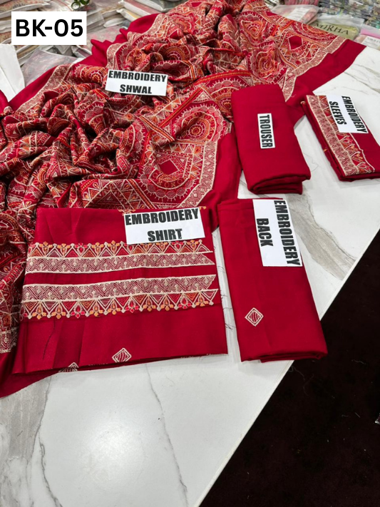 BAREEZE KARANDI | DS 05 | KARANDI EMBROIDERED 3PC WITH EMBROIDERED SHAWL