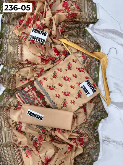 VOL 236 | DS 05 | MAUSUMMERY LAWN | DIGITAL PRINTED 3PC LAWN SHIRT PLAIN TROUSER PRINTED VOIL DUPATTA