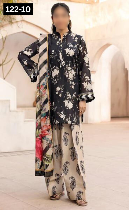 VOL 122 | DS 10 | DIGITAL PRINTED LAWN 3PC BAMBER CHIFFON DUPATTA