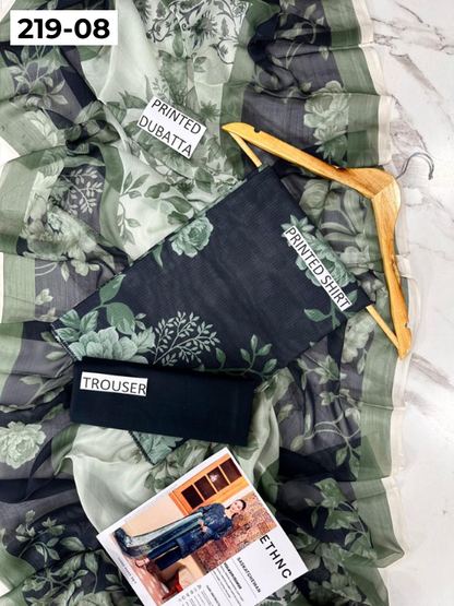 VOL 219 | DS 08 | ETHNC LAWN 3PC | DIGITAL PRINTED BANADORA LAWN SHIRT PLAIN TROUSER BAMBER CHIFFON DUPATTA