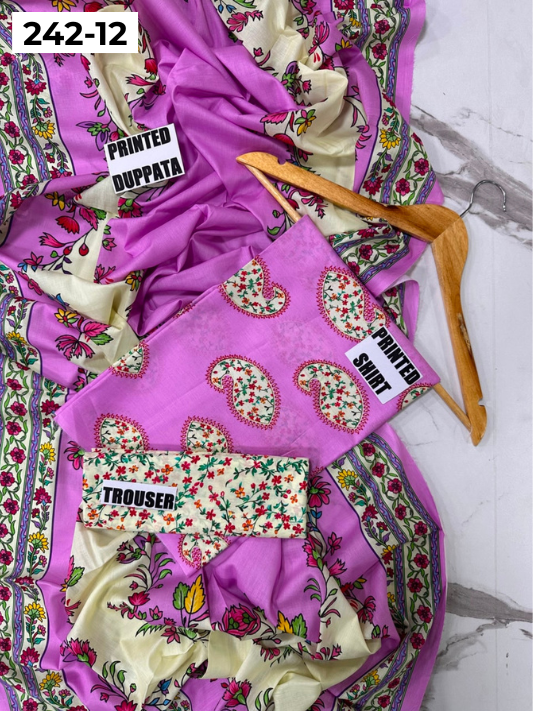 VOL 242 | DS 12 | MARIA B LAWN | 3PC DIGITAL PRINTED LAWN SHIRT, PRINTED TROUSER, PRINTED VOIL DUPATTA