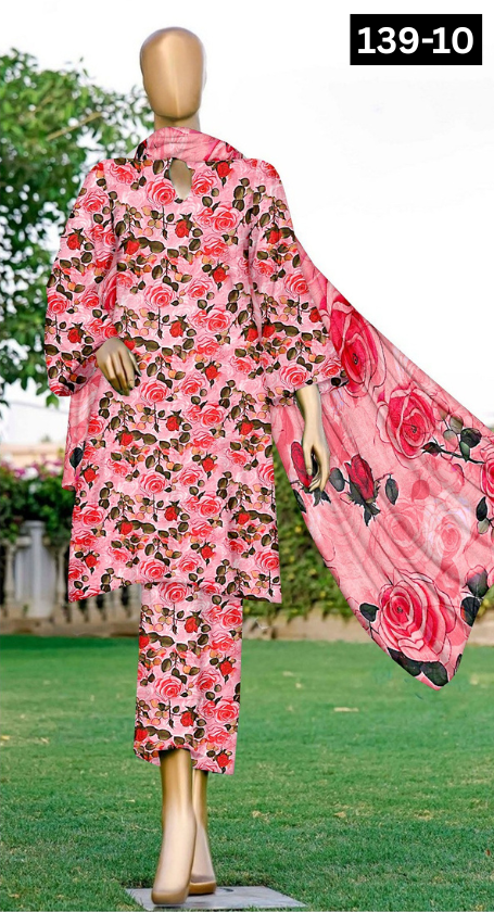 VOL 139 | DS 10 | DIGITAL PRINTED LAWN 3PC BAMBER CHIFFON DUPATTA