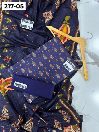 VOL 217 | DS 05 | BinSaeed LAWN DIGITAL PRINTED BANADORA LAWN SHIRT PLAIN TROUSER TARKASHI FANCY DUPATTA