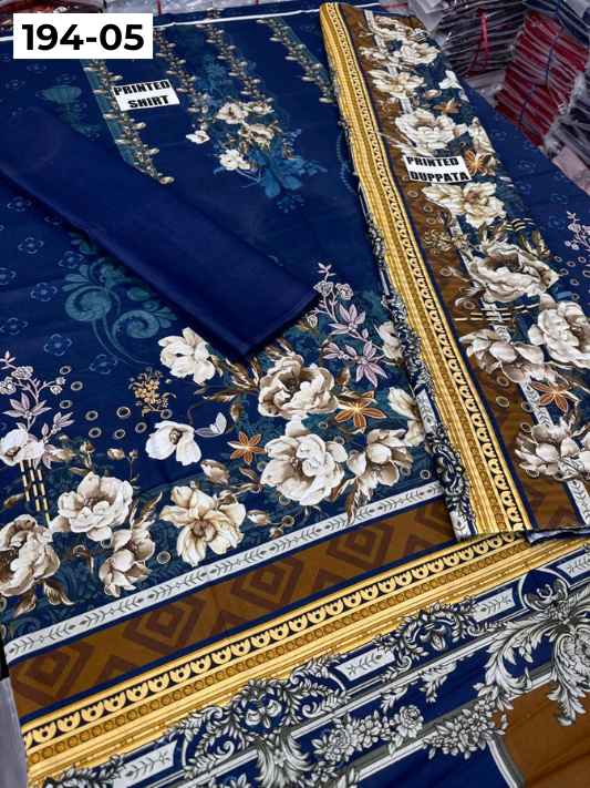 VOL 194 | DS 05 | Digital Printed Cotton Three Piece Doria Lawn Dupatta Plain Trouser