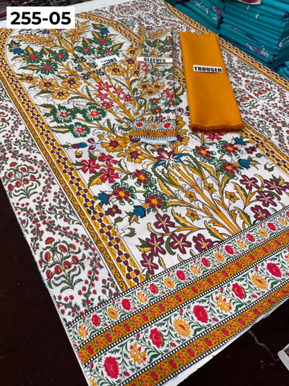VOL 255 | DS 05 | PRINTED HIT CODES LAWN 2PC | DIGITAL PRINTED LAWN SHIRT PLAIN COTTON TROUSER