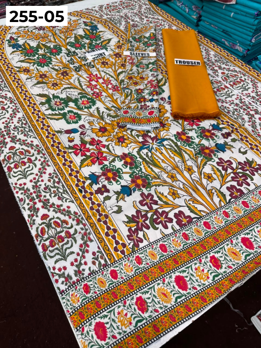 VOL 255 | DS 05 | PRINTED HIT CODES LAWN 2PC | DIGITAL PRINTED LAWN SHIRT PLAIN COTTON TROUSER