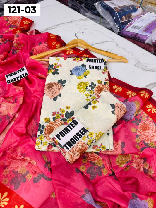 VOL 121 | DS 03 | DIGITAL PRINTED BANADORA LAWN 3PC VOIL LAWN DUPATTA