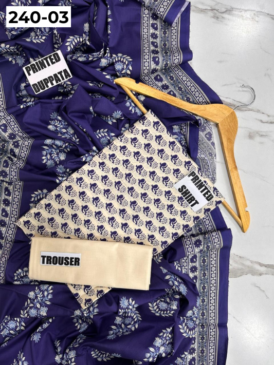 VOL 240 | DS 03 | Mirha LAWN |  DIGITAL PRINTED LAWN 3PC PRINTED LAWN SHIRT PLAIN TROUSER PRINTED LAWN DUPATTA