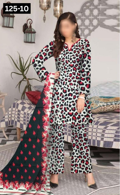 VOL 125 | DS 10 | DIGITAL PRINTED BANADORA LAWN 3PC VOIL LAWN DUPATTA