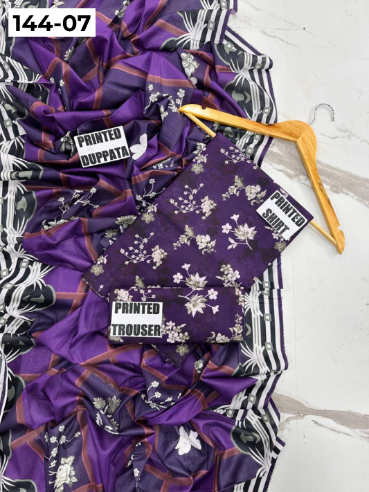 VOL 144 | DS 07 | DIGITAL PRINTED LAWN 3PC VOIL LAWN DUPATTA