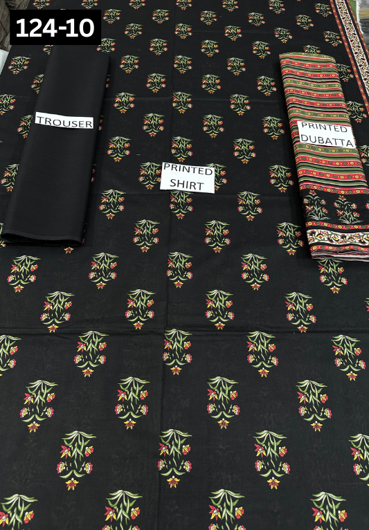 VOL 124 | DS 10 | DIGITAL PRINTED LAWN 3PC DYED TROUSER VOIL LAWN DUPATTA