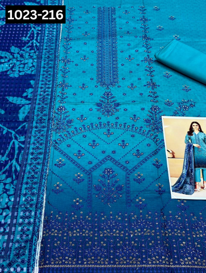 VOL 1023 | DS D216 | VISCOS PRINTED EMBROIDERED 3 PIECE