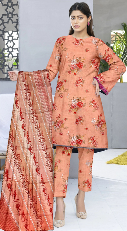 VOL 141 | DS 10 | DIGITAL PRINTED BANADORA LAWN 3PC VOIL LAWN DUPATTA
