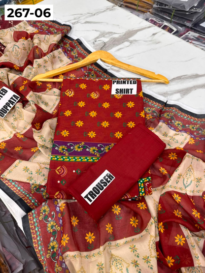VOL 267 | DS 06 | Mirha LAWN |  DIGITAL PRINTED LAWN 3PC PRINTED LAWN SHIRT PLAIN TROUSER PRINTED LAWN DUPATTA