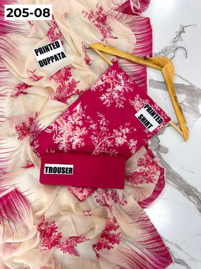 VOL 205 | DS 08 | DIGITAL PRINTED BANADORA LAWN SHIRT PLAIN TROUSER BAMBER CHIFFON DUPATTA