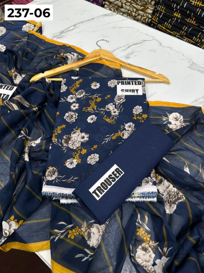 VOL 237 | DS 06 | DIGITAL PRINTED BANADORA LAWN SHIRT, PLAIN TROUSER, PRINTED LAWN DUPATTA