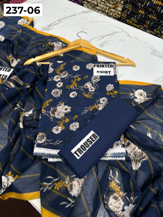 VOL 237 | DS 06 | DIGITAL PRINTED BANADORA LAWN SHIRT, PLAIN TROUSER, PRINTED LAWN DUPATTA