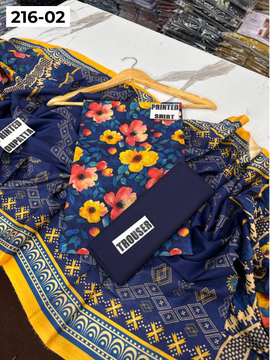 VOL 216 | DS 02 | Mirha LAWN 3PC | DIGITAL PRINTED LAWN SHIRT PLAIN TROUSER LAWN DUPATTA