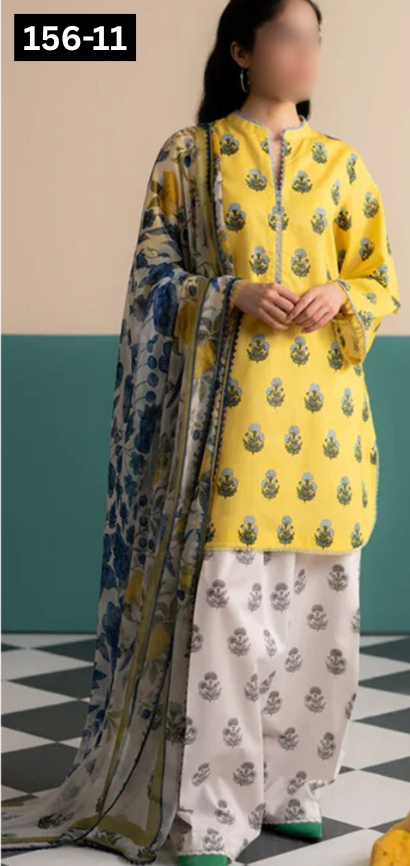 VOL 156 | DS 11 | DIGITAL PRINTED LINEN 3PC LINEN DUPATTA