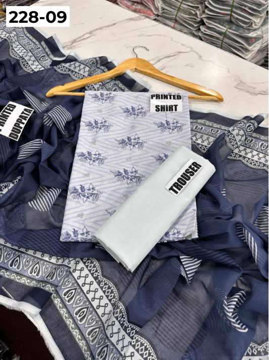 VOL 228 | DS 09 | DIGITAL PRINTED LAWN 3PC PRINTED LAWN SHIRT PLAIN TROUSER PRINTED VOIL DUPATTA