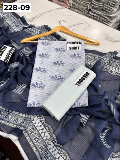 VOL 228 | DS 09 | DIGITAL PRINTED LAWN 3PC PRINTED LAWN SHIRT PLAIN TROUSER PRINTED VOIL DUPATTA