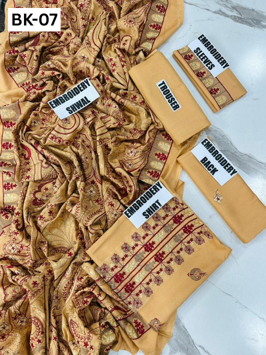 BAREEZE KARANDI | DS 07 | KARANDI EMBROIDERED 3PC WITH EMBROIDERED SHAWL