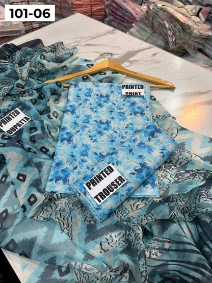 VOL 101 | DS 06 | DIGITAL PRINTED LAWN 3PC BAMBER CHIFFON DUPATTA