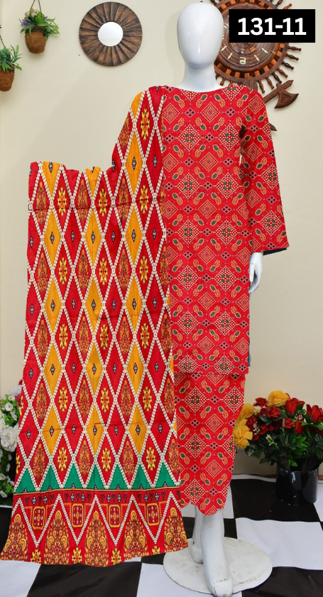 VOL 131 | DS 11 | DIGITAL PRINTED BANADORA LAWN 3PC VOIL LAWN DUPATTA