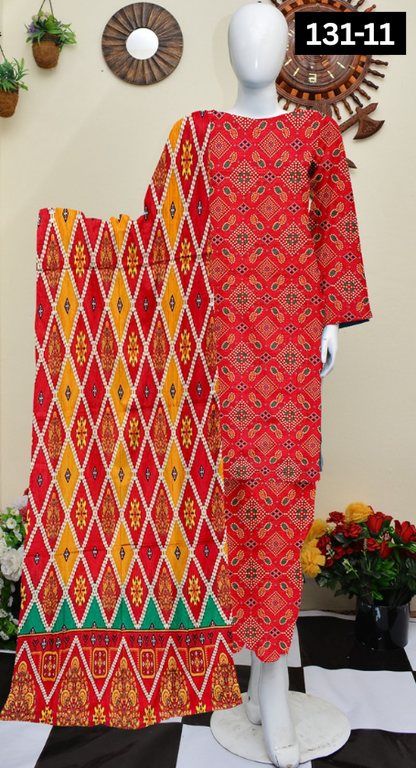 VOL 131 | DS 11 | DIGITAL PRINTED BANADORA LAWN 3PC VOIL LAWN DUPATTA