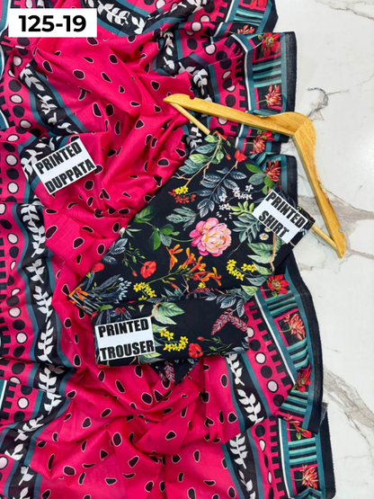 VOL 125 | DS 19 | DIGITAL PRINTED BANADORA LAWN 3PC VOIL LAWN DUPATTA