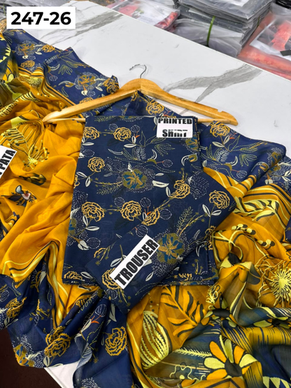 VOL 247 | DS 26 | DIGITAL PRINTED LAWN THREE PIECES VOIL LAWN DUPATTA