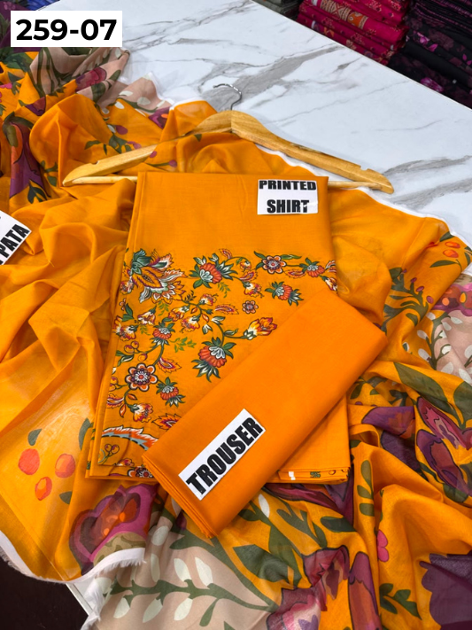 VOL 259 | DS 07 | SHANAYA | DIGITAL PRINTED 3PC LAWN SHIRT, DYED TROUSER, PRINTED VOIL DUPATTA