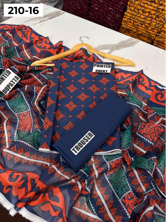 VOL 210 | DS 16 | SAPPHIRE LAWN 3PC DIGITAL PRINTED LAWN SHIRT VOIL LAWN DUPATTA DYED TROUSER