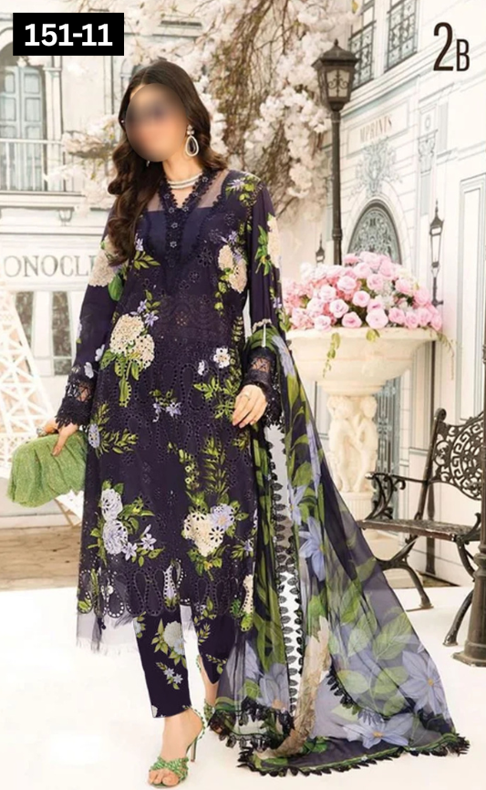VOL 151 | DS 11 | DIGITAL PRINTED LINEN 3PC LINEN DUPATTA